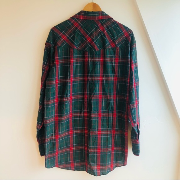 Wrangler Vintage Red Green Plaid Cotton button up X-LONG TAILS 17-36 TALL - Picture 10 of 13